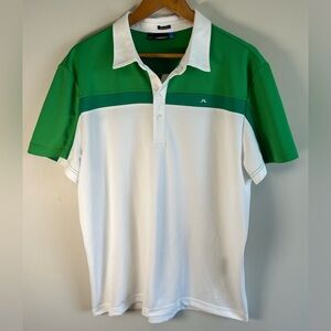 J Lindeberg Golf Mens Polo Shirt Sz XL Big Logo Green White FieldSensor Fabric
